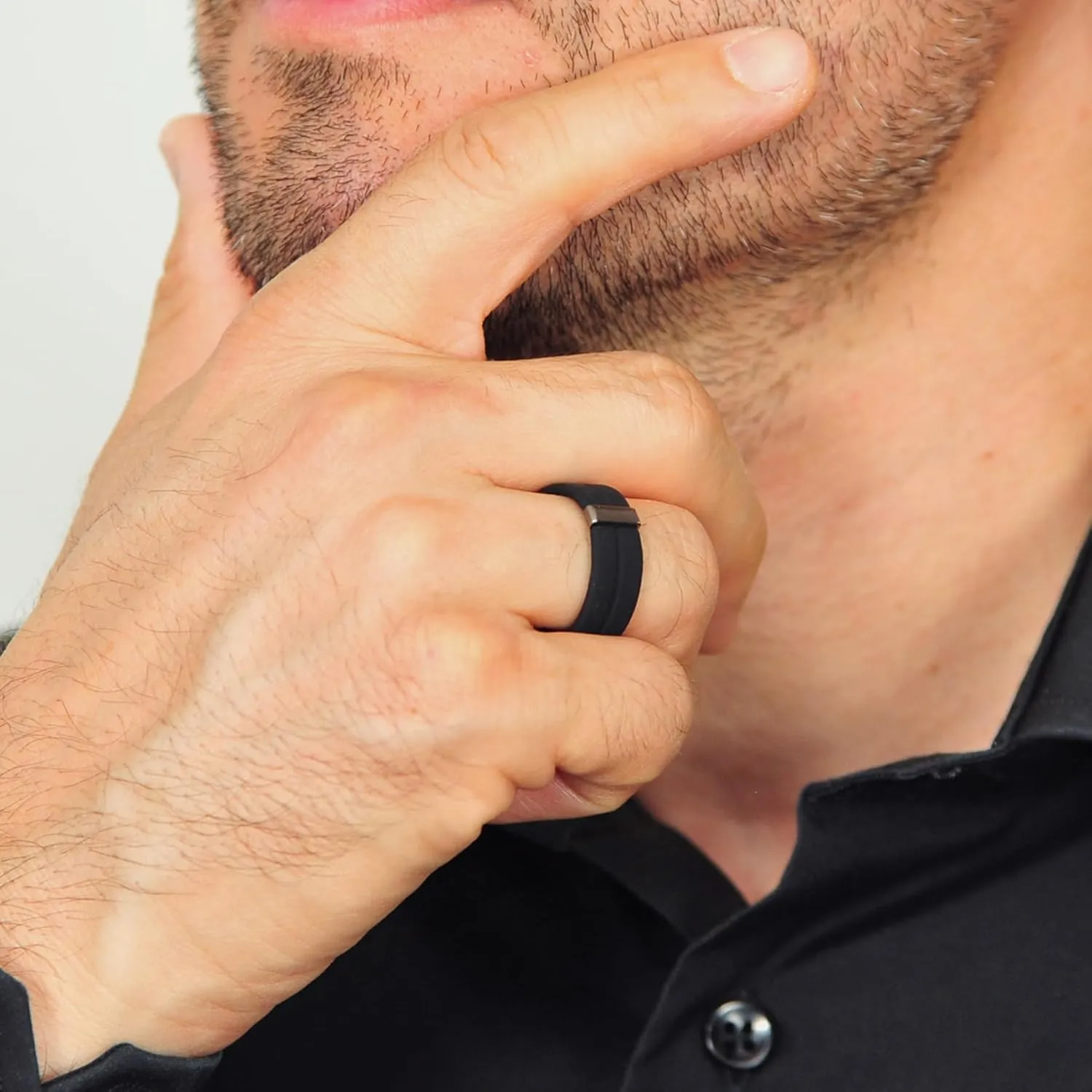 Rinfit Silicone Wedding Band Men - Rubber Ring Men with Stainless Steel Metal Line - MetalBar/SteelLine Patented Design