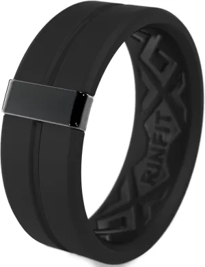 Rinfit Silicone Wedding Band Men - Rubber Ring Men with Stainless Steel Metal Line - MetalBar/SteelLine Patented Design