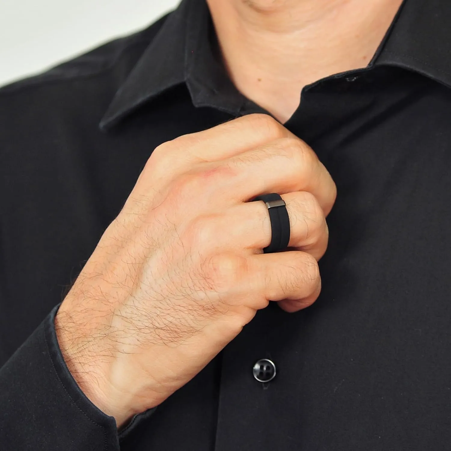 Rinfit Silicone Wedding Band Men - Rubber Ring Men with Stainless Steel Metal Line - MetalBar/SteelLine Patented Design