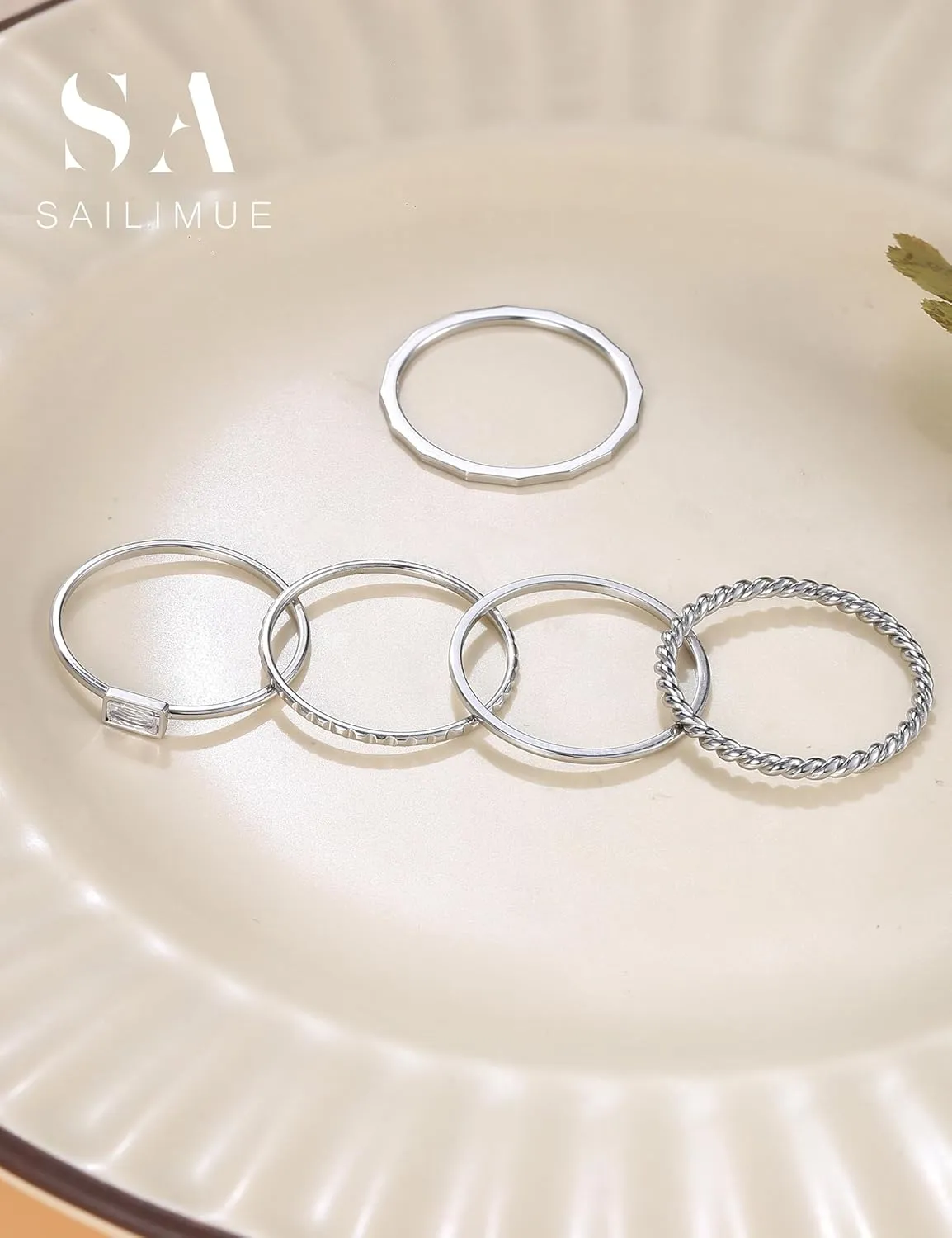sailimue Gold Stackable Rings for Women Non Tarnish - 14K Gold Plated Waterproof Thin Band Ring Set - 1mm Minimalist Stainless Steel Silver Stacking Dainty Trendy Statement Thumb Rings Size 5-11