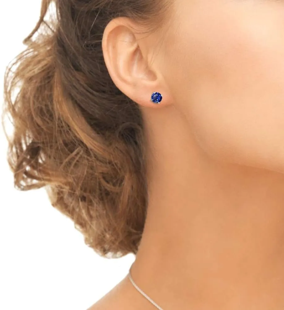 Sapphire Earrings for Women Sterling Silver Trendy Round-Cut Created Blue Gemstone Solitaire Studs for Men Bridesmaids Prom Gift