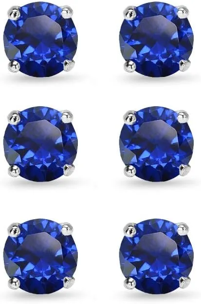 Sapphire Earrings for Women Sterling Silver Trendy Round-Cut Created Blue Gemstone Solitaire Studs for Men Bridesmaids Prom Gift