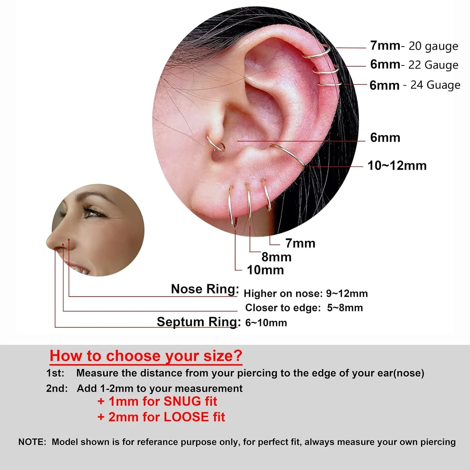 Small Gold Sterling Silver Huggie Hoop Earrings for Women Cartilage Nose Helix Tragus (Gold, 6mm 24 gauge / 1 pair)
