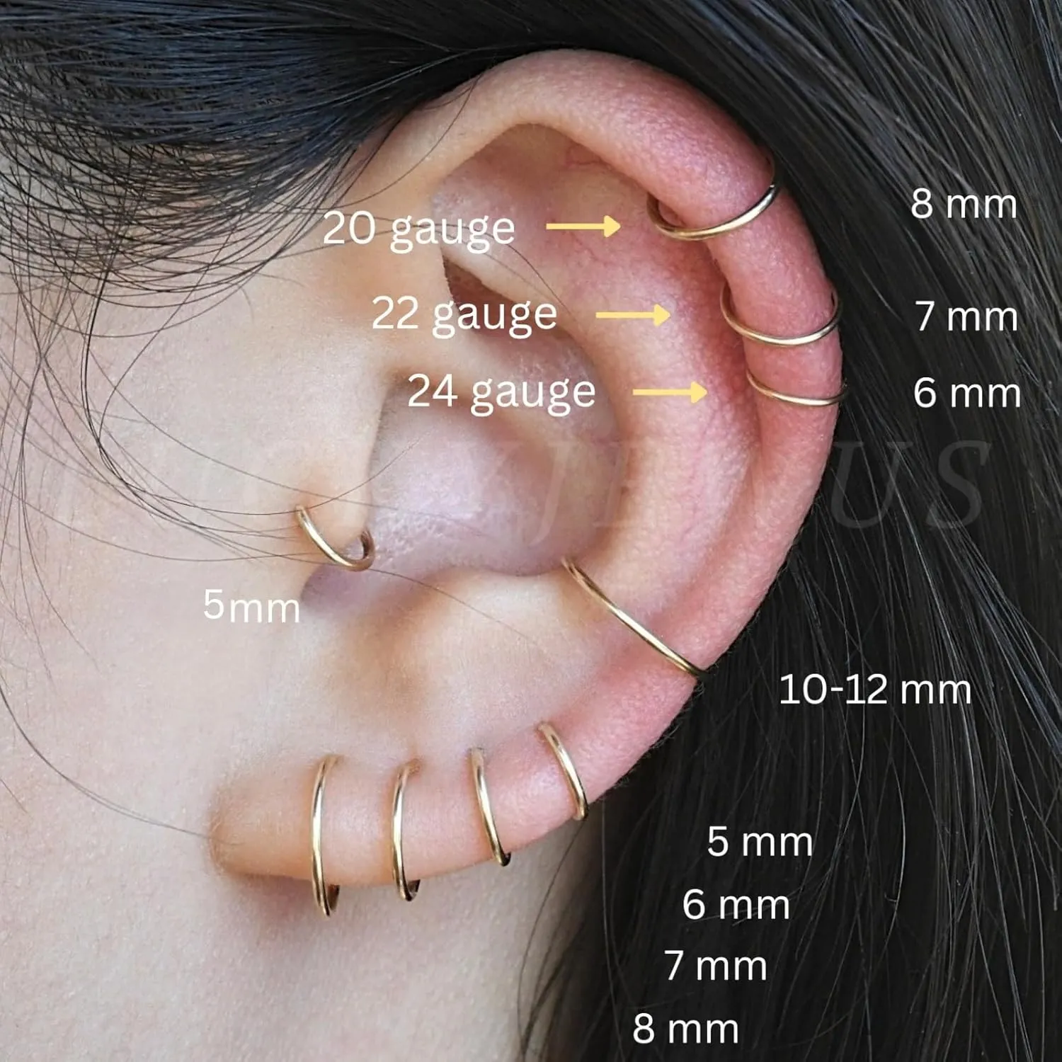 Small Gold Sterling Silver Huggie Hoop Earrings for Women Cartilage Nose Helix Tragus (Gold, 6mm 24 gauge / 1 pair)