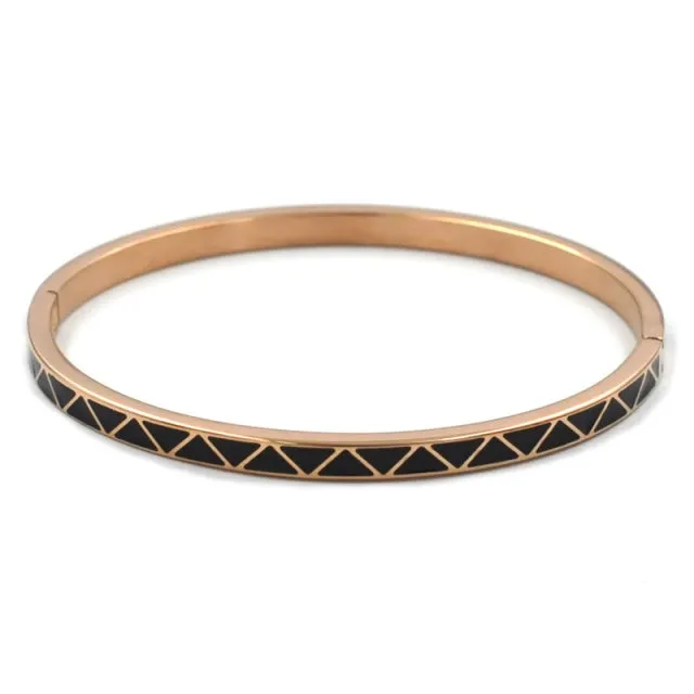 Stainless Steel Jewelry Triangle Enamel Bangles Bracelets for Women in Gold Color