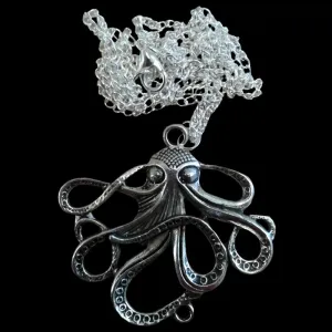 Steampunk Octopus Kraken Silver Necklace