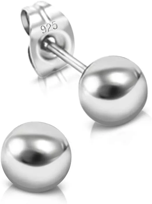 Sterling Silver Ball Earrings for Women - Sterling Silver Studs - Stud Earrings for Men - Ball Stud Earings - Ear Rings for Men - Hypoallergnic Studs Earings - From 2 mm to 12 mm