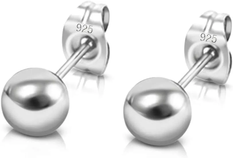 Sterling Silver Ball Earrings for Women - Sterling Silver Studs - Stud Earrings for Men - Ball Stud Earings - Ear Rings for Men - Hypoallergnic Studs Earings - From 2 mm to 12 mm