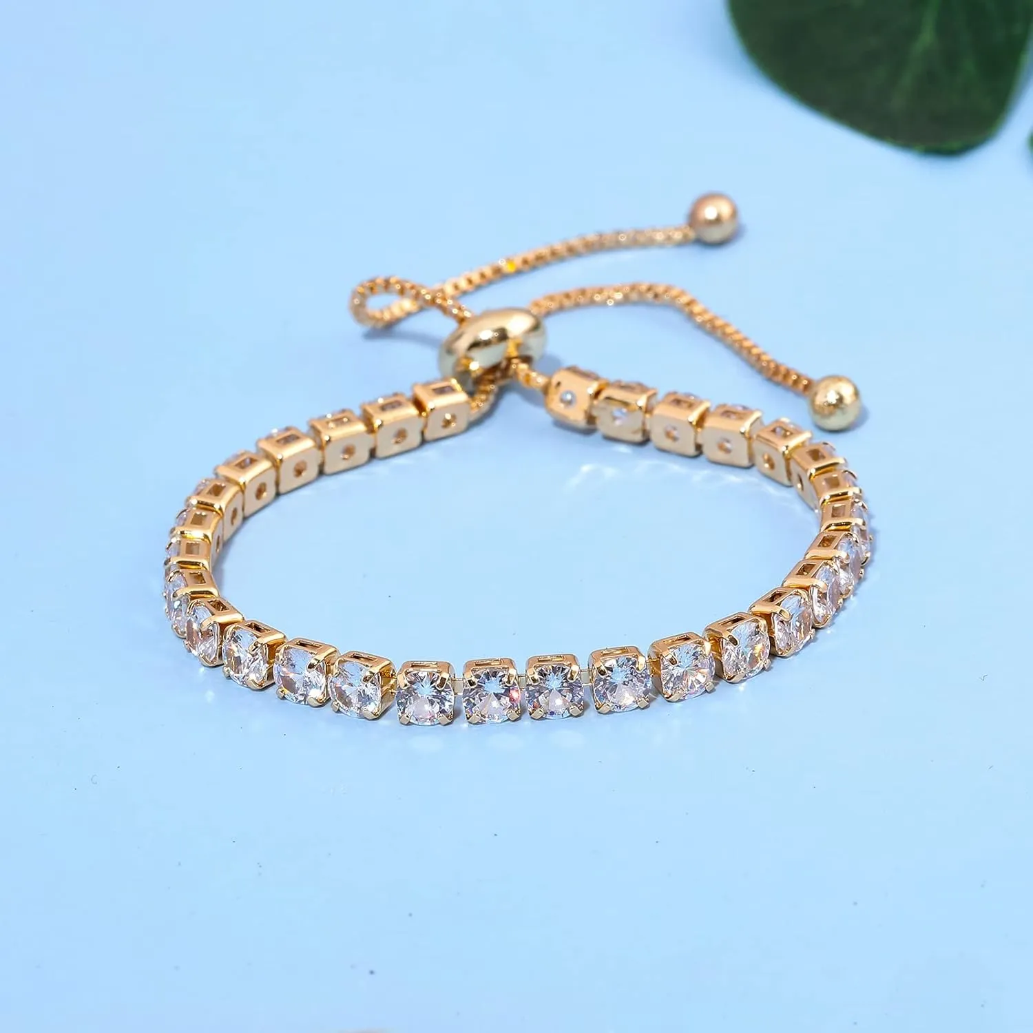 Tennis Bracelets for Women Men Adjustable Charm Link Bracelet 14K Gold Plated Dainty Multicolor Cubic Zircon Bracelets for Teen Girls Crystal Friendship Bracelets Jewelry