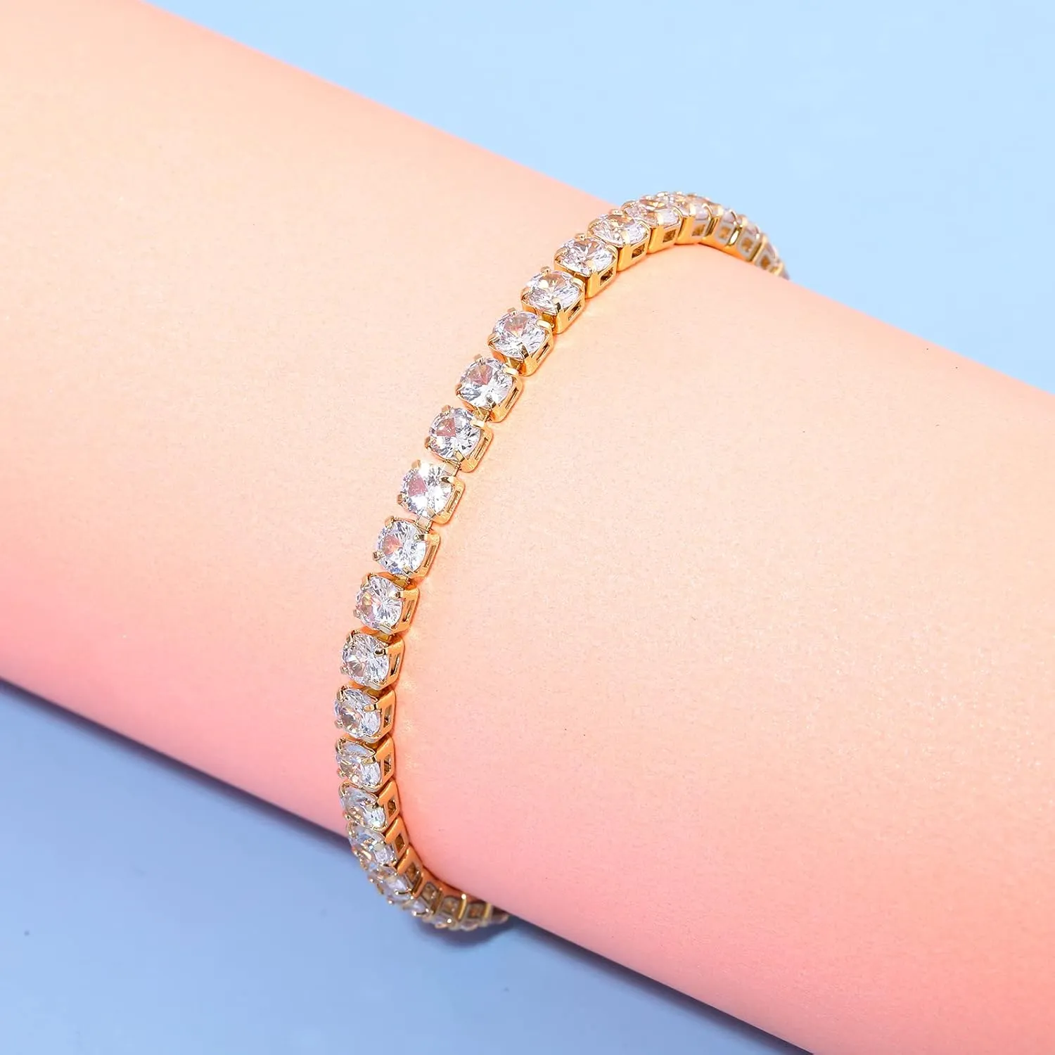Tennis Bracelets for Women Men Adjustable Charm Link Bracelet 14K Gold Plated Dainty Multicolor Cubic Zircon Bracelets for Teen Girls Crystal Friendship Bracelets Jewelry