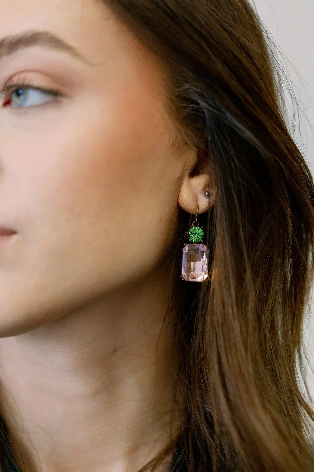 Twin Gem Earring in Pink & Green